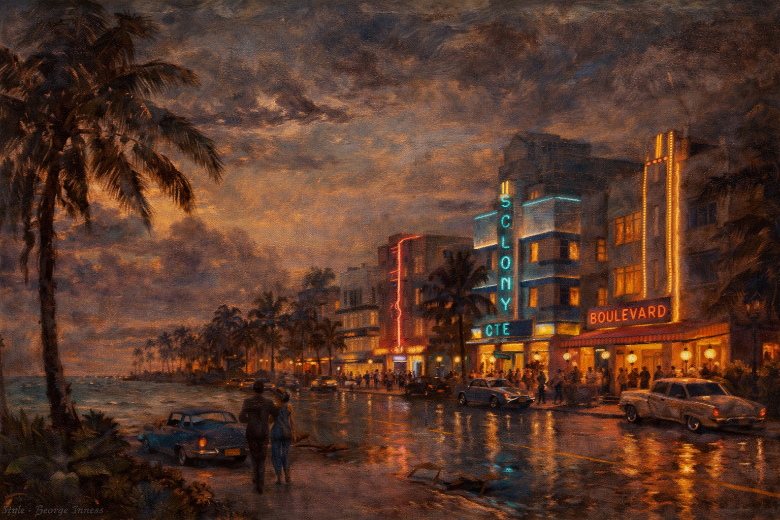 アールデコ建築が並ぶマイアミの夕景